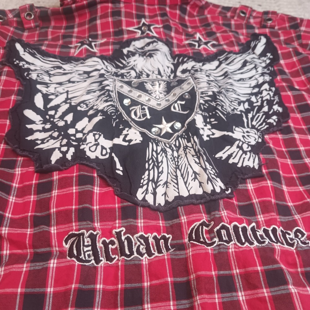 Victorious Urban Couture Embroidered Button Up Shirt Mens 2X Y2K Gingham Plaid - Picture 3 of 12